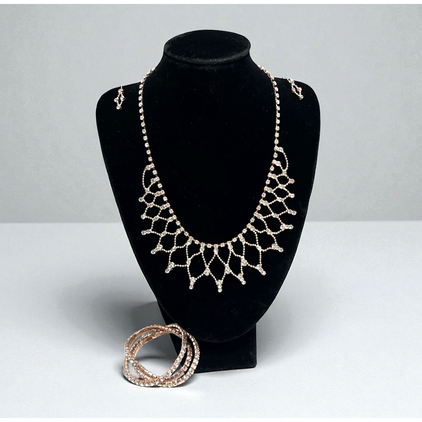 Rose Gold Plated Crystal Cz Necklace Pendant Earrings Wedding Jewelry Set 25$